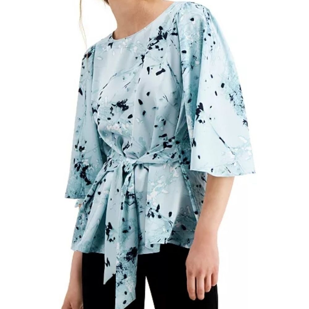 Alfani Printed Tie-Front Blouse